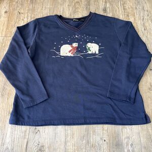 Vintage Sweatshirt North Crest Women's Large Vneck Blue Winter Holiday